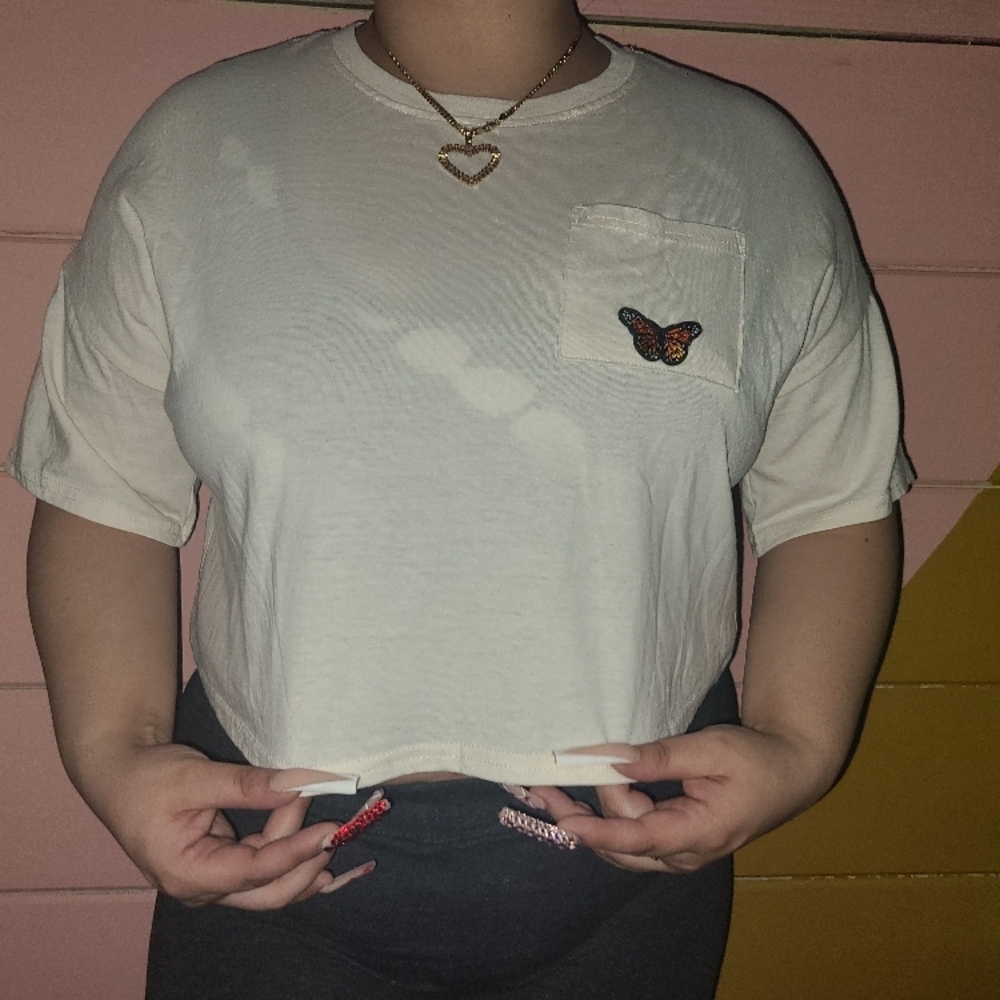 White Butterfly Embroidered Women's Top